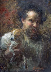 Autorretrato de Attilio Andreoli con perro (óleo sobre lienzo)