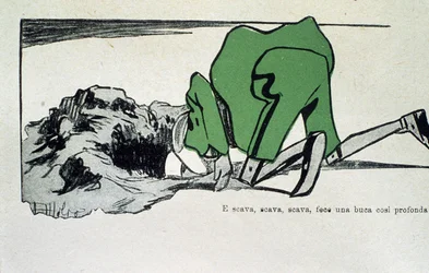 Ilustración de Attilio Mussino (1878-1954) para el cuento "" Las aventuras de Pinocho "" de Carlo Collodi.