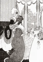 El tocador después de Aubrey Beardsley. De Illustrierte Sittengeschichte vom Mittelalter bis zur Gegenwart por Eduard Fuchs, publicado en 1909.