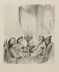 Una escena de "Madame Lescaut" de un libro de cincuenta dibujos