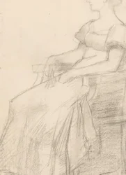 Retrato y una mujer sentada en una silla