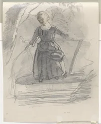 Chica de la pesca en un puente