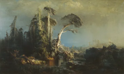 Bosque virgen moribundo con mal tiempo (después de la tormenta) (óleo sobre lienzo)