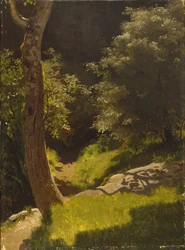 Paisaje de parque con sendero de jardín (óleo sobre lienzo)