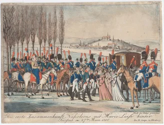 Napoleón presentando a la emperatriz Marie-Luise a su familia fuera del pabellón cerca de Soissons