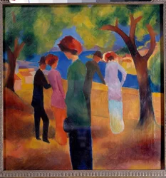Dama con la chaqueta verde. Pintura de August Macke (1887-1914) 1913 Bonn, Kunstmuseum