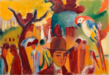 El pequeño jardín zoológico en marrón y amarillo. Pintura de August Macke (1887-1914), óleo sobre lienzo