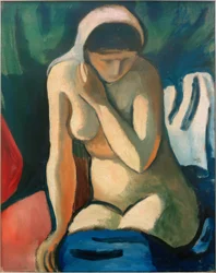 Muchacha desnuda con pañuelo en la cabeza