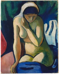 Chica desnuda con pañuelo en la cabeza
