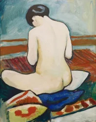 Desnudo sentado con cojín