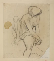 Desnudo femenino sentado con tela