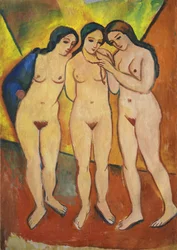 Tres desnudos, naranja y rojo, 1912