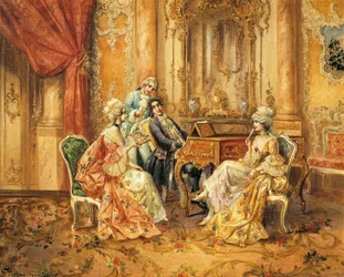 Al piano, de Stephan Sedlacek (1868-1936), óleo sobre lienzo