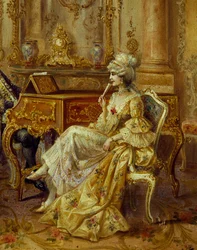 Al piano, de Stephan Sedlacek (1868-1936), óleo sobre lienzo, Detalle