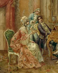 Al piano, de Stephan Sedlacek (1868-1936), óleo sobre lienzo, Detalle
