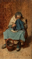 Vieja veneciana sonándose la nariz