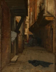 Pelea callejera en un callejón veneciano