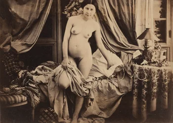 [Desnudo de pie junto a una cama], hacia 1854
