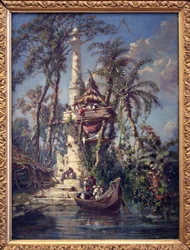 Observatorio en las orillas del río Hoogly (Bengala, India). Pintura de Auguste Borget (1808-1877), óleo sobre madera de caoba