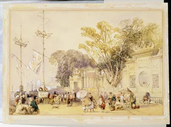 Plaza del pueblo en la bahía de Hong Kong, placa 5 de 