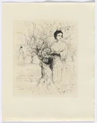 Frédéric Mistral: Mémoires et Recits de Frédéric Mistral: mujer en el exterior con una cesta de flores (insertar después de la p. 192)