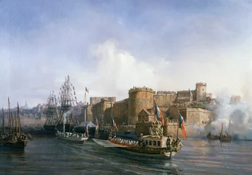 Visita de Napoleón III a Brest, el barco del Emperador entra en el puerto el 11 de agosto