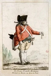 El valiente Slice Mountain llevando su reloj en la Montaña de la Piedad. En "Trajes de la época de la Revolución 1790-1793". Aguas coloridas del Sr. Guillaumot Jr.