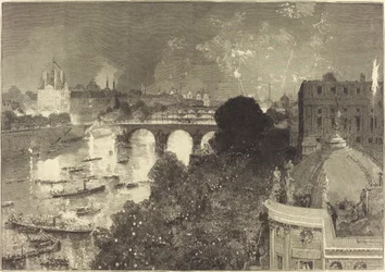 El 14 de julio. Iluminación del Sena desde el Pont Neuf hasta el Pont au Change
