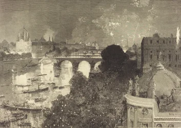El 14 de julio. Iluminación del Sena desde el Pont Neuf hasta el Pont au Change, 1882.