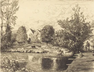 Viejo puente peatonal, orillas del pequeño Morin Vieille passerelle, bords du petit morin, 1915