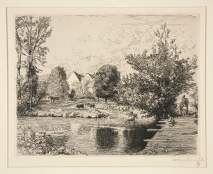 Vieille passerelle, bords du petit Morin (Pasarela antigua, Orillas del Pequeño Morin)