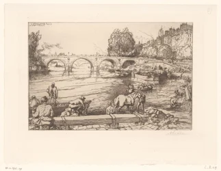 Vista del Puente María con figuras en el Sena
L