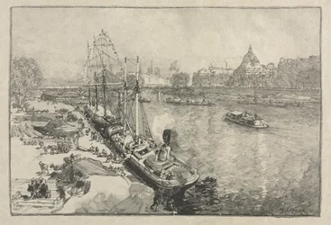 [Gran barco de vapor en el muelle, París]