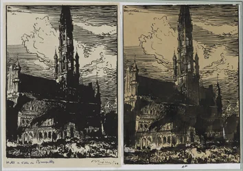 Hôtel de Ville de Bruselas en llamas, 1914