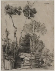 Paisaje con casas de campo