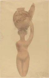 Mujer Desnuda Llevando un Jarrón en la Cabeza