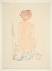 Desnuda sentada, vista desde atrás