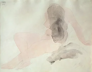 Desnudo sentado con el cabello despeinado