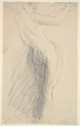 Desnudo femenino de pie, brazos levantados