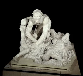 Ugolin (Conde Ugolino della Gherardesca), tirano de Pisa, y traidor a la patria, rodeado por sus cuatro hijos. Personaje evocado en el Infierno en "La Divina Comedia" de Dante Alighieri (1265-1321). Escultura de Auguste Rodin