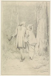 Pareja de caminantes en el bosque