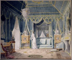 Boudoir de la reina Hortense de Beauharnais (1783-1837) en 1811. Acuarela de Auguste Garneray (1785-1824). Colección privada