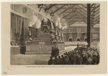 Últimos honores a Giacomo Meyerbeer en París, en la Estación del Norte el 6 de mayo de 1864, ca 1864