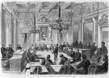 Miembros de la Comuna en sesión en el Hotel de Ville, Salle des Maires, París, 1871