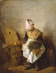 Una campesina con verduras y pan