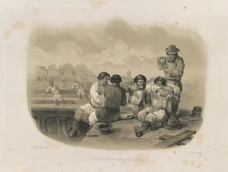 Constructores en un barco De: La construcción de la Catedral de San Isaac, 1845