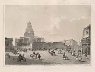 Trabajos de construcción en 1838 De: La construcción de la Catedral de San Isaac, 1845