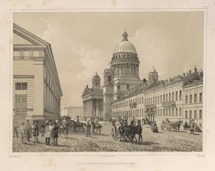 Catedral de San Isaac vista desde el Manege de Caballería De: La construcción de la Catedral de San Isaac, 1845