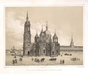 Vista de la Catedral de San Isaac en la época de Catalina II, de: La construcción de la Catedral de San Isaac, 1845