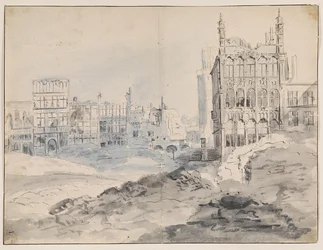 Esquina noroeste de la Grand-Place, Bruselas después del bombardeo de 1695